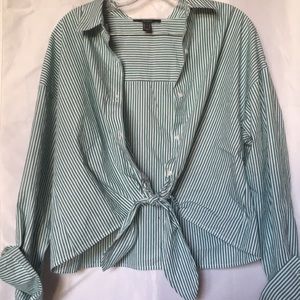 Green and White Striped Button Down